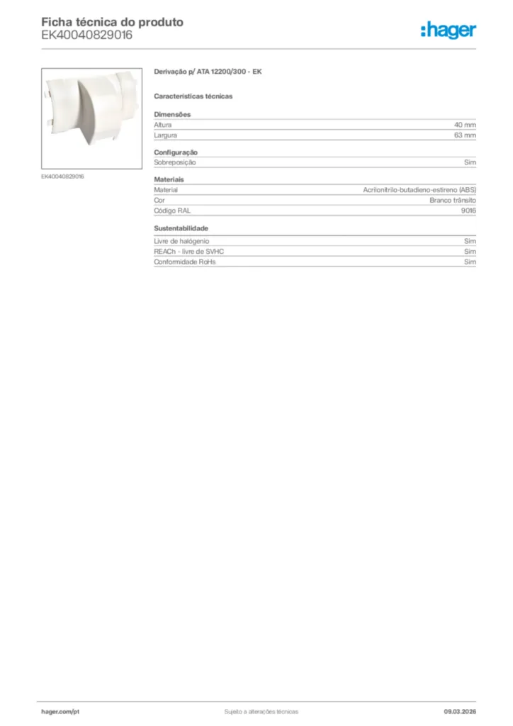 Imagem Hager Ficha técnica do produto EK40040829016 | Hager Portugal
