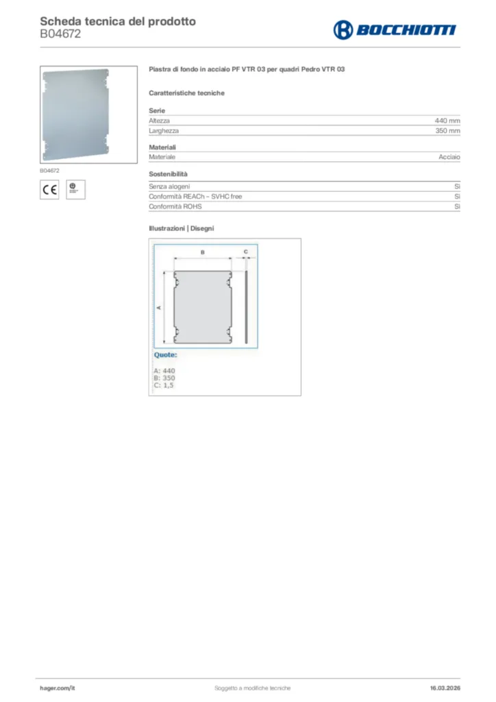 Immagine Bocchiotti Scheda tecnica del prodotto B04672 | Hager Italia