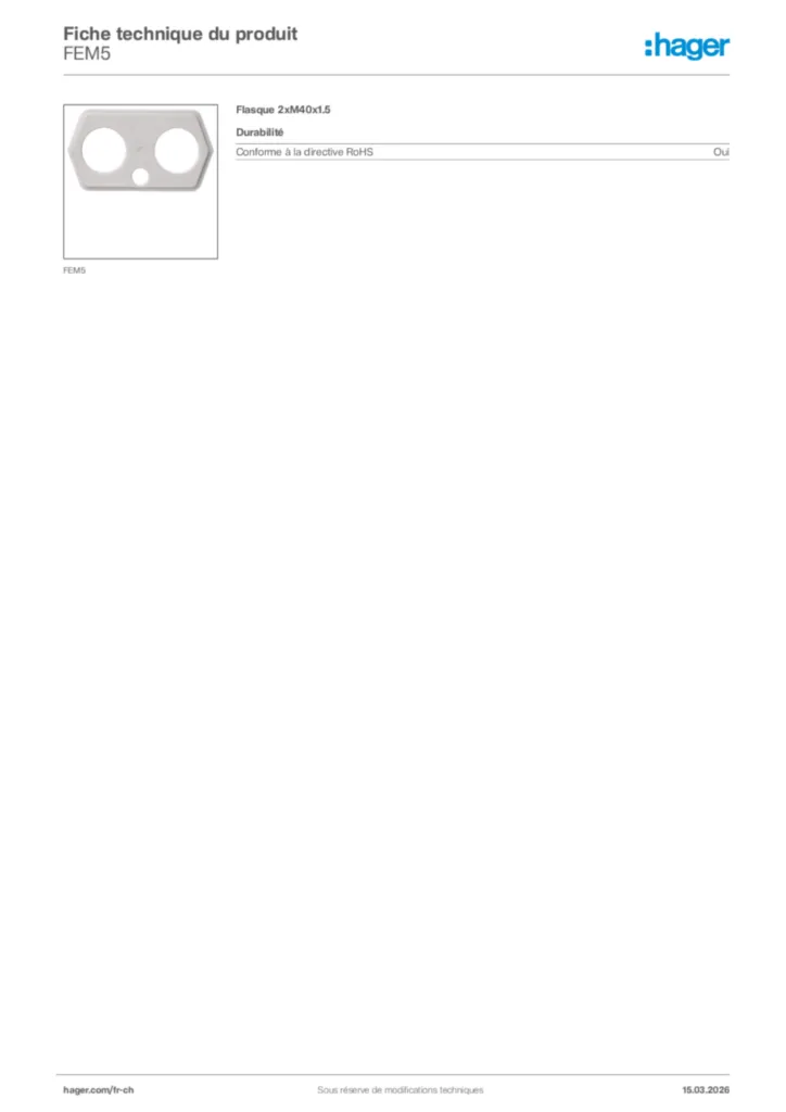 Image Hager Fiche technique du produit FEM5 | Hager Suisse