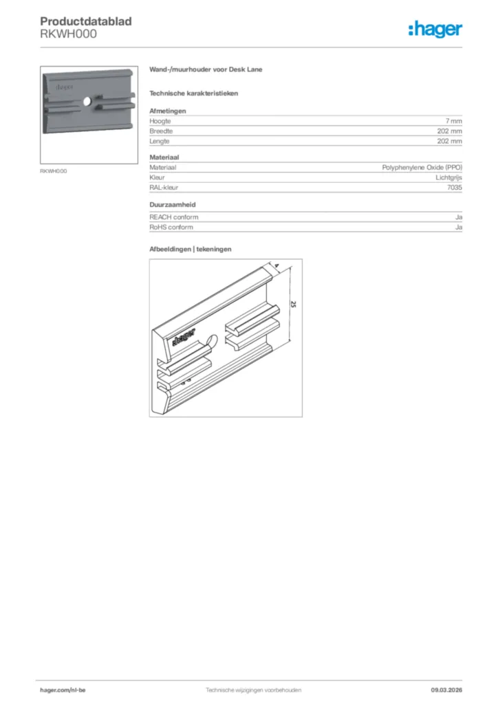 Afbeelding Hager Productdatablad RKWH000 | Hager Belgium