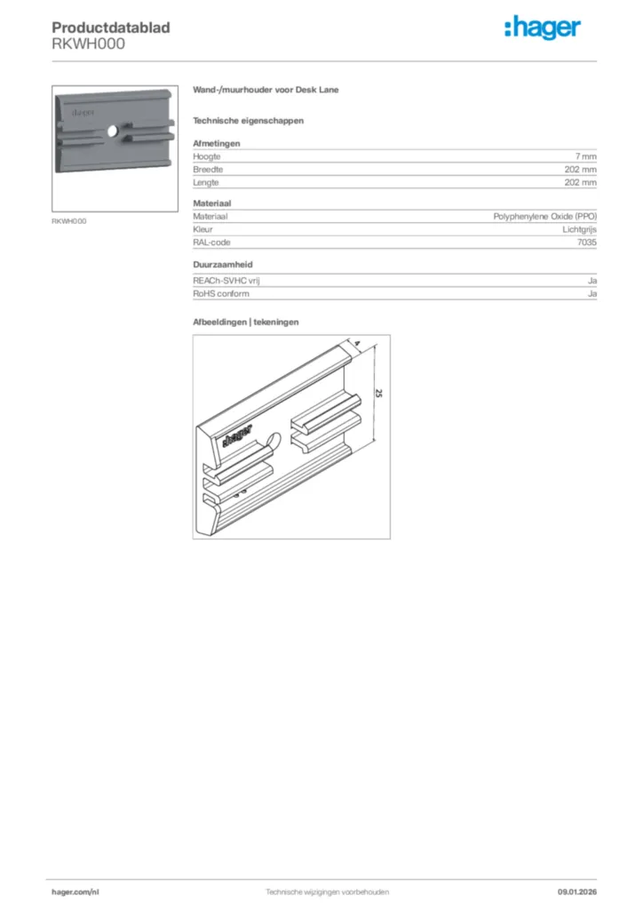 Afbeelding Hager Productdatablad RKWH000 | Hager Nederland