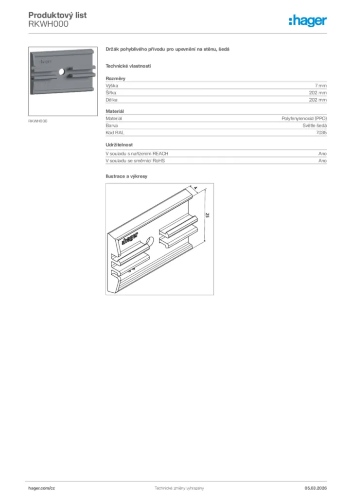 Obrázek Hager Product data sheet RKWH000 | Hager