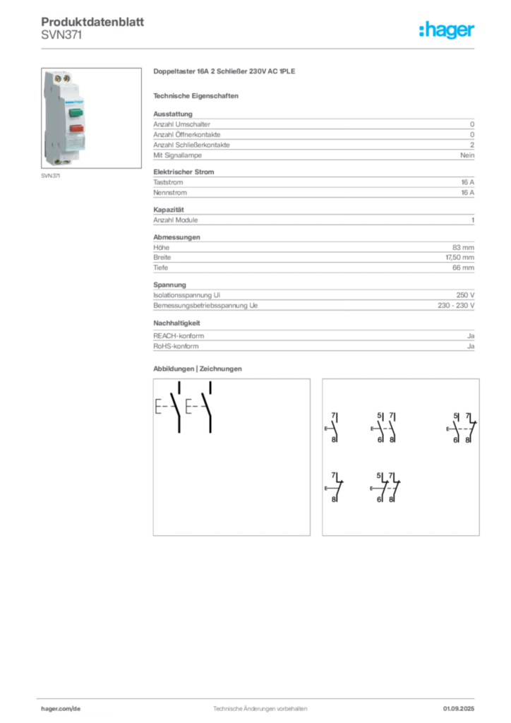 Bild Hager Produktdatenblatt SVN371 | Hager Deutschland