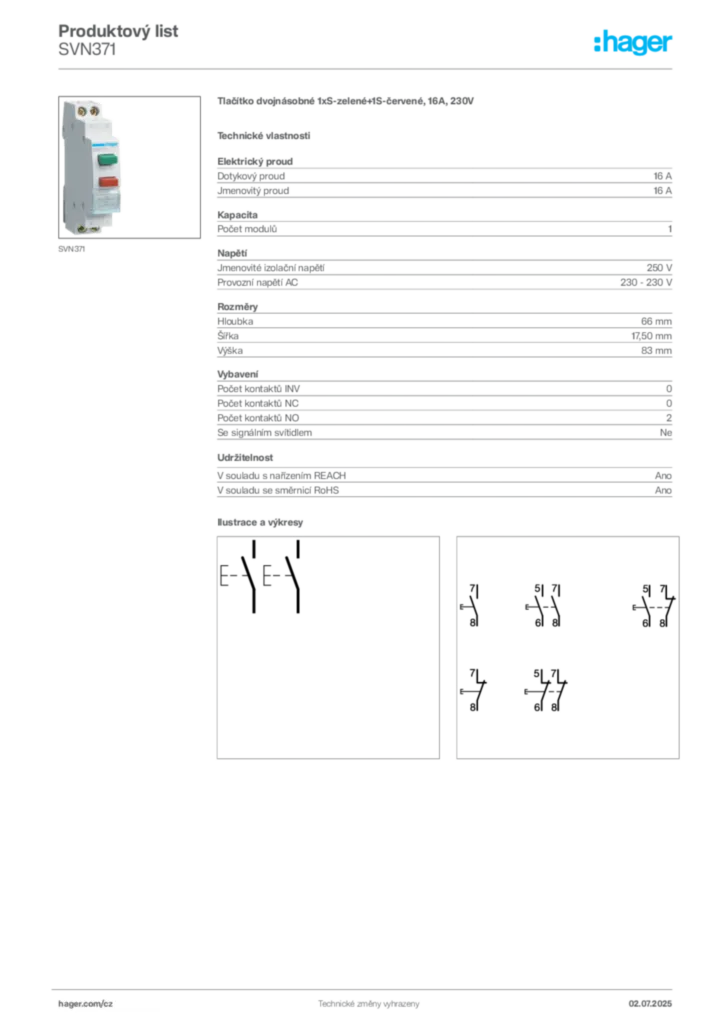 Obrázek Hager Produktový list SVN371 | Hager