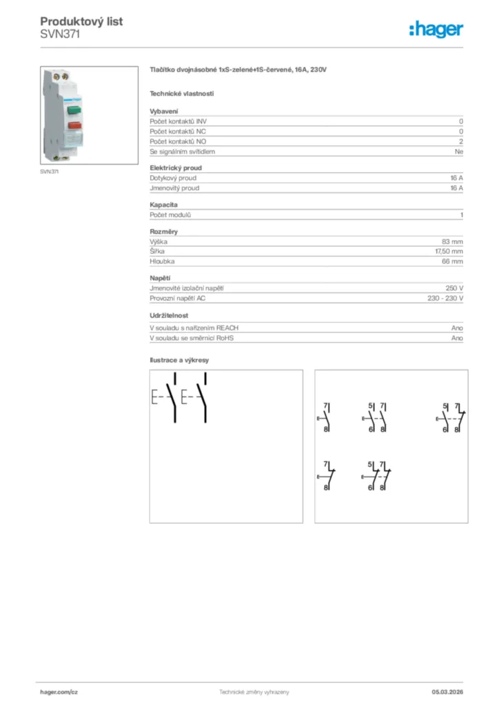 Obrázek Hager Product data sheet SVN371 | Hager
