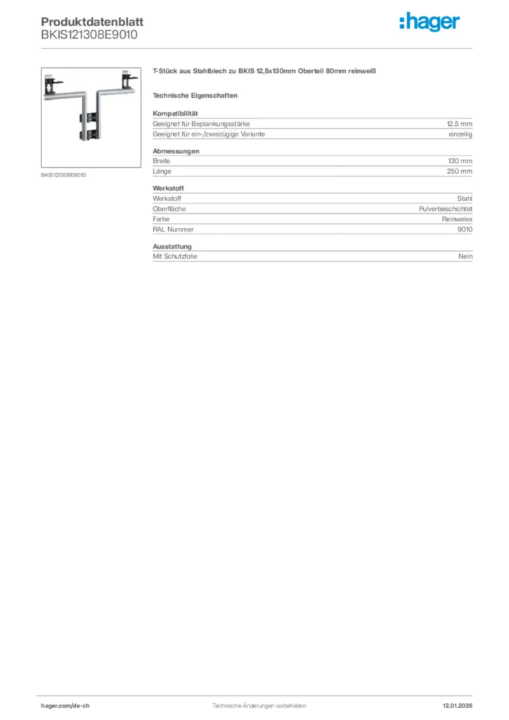 Bild Hager Produktdatenblatt BKIS121308E9010 | Hager Schweiz