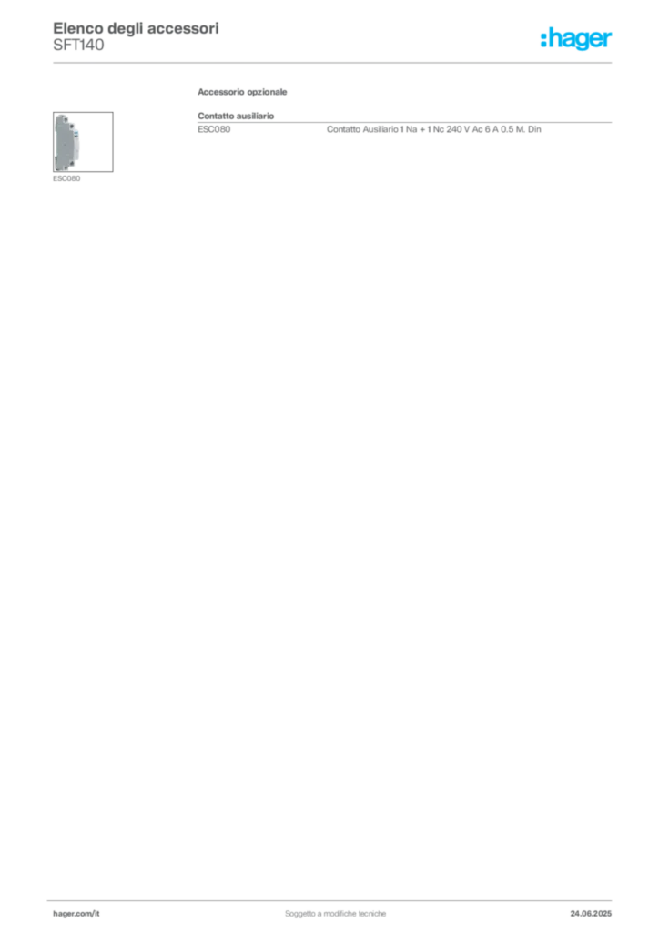 Immagine Hager Scheda tecnica del prodotto SFT140 | Hager Italia
