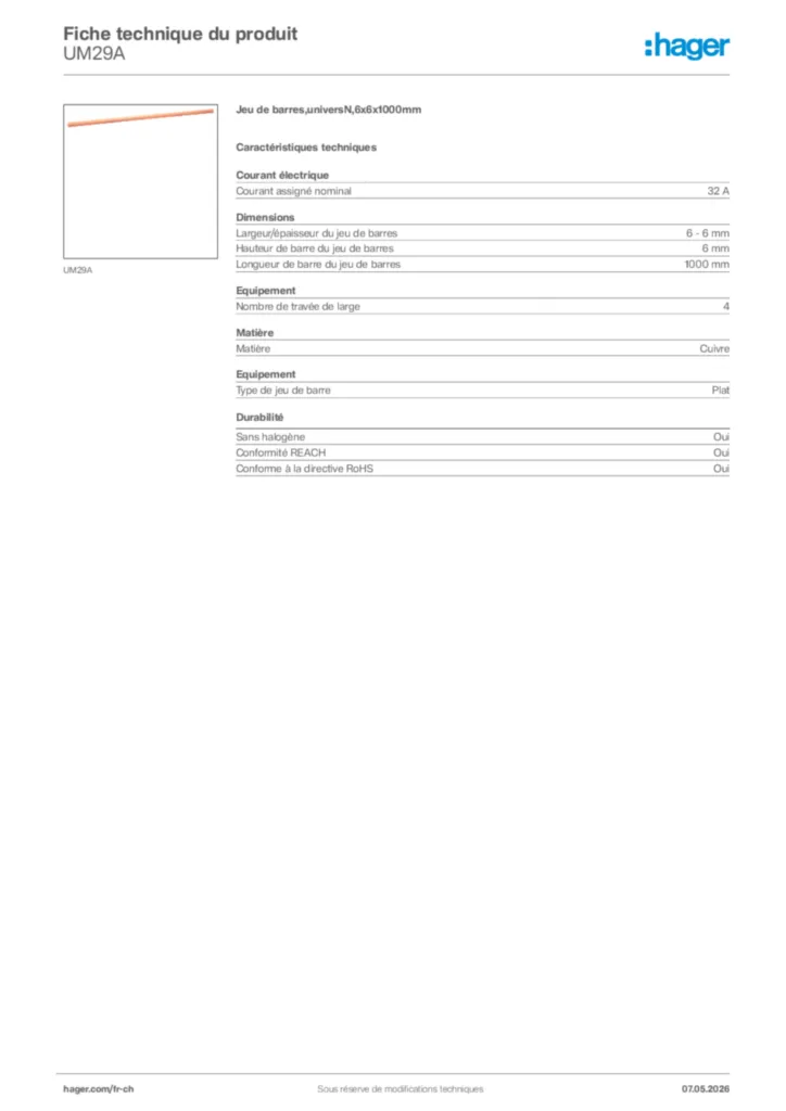 Image Hager Fiche technique du produit UM29A | Hager Suisse