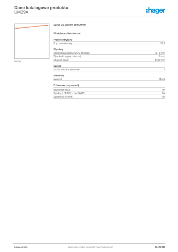 Zdjęcie Hager Karta katalogowa UM29A | Hager Polska