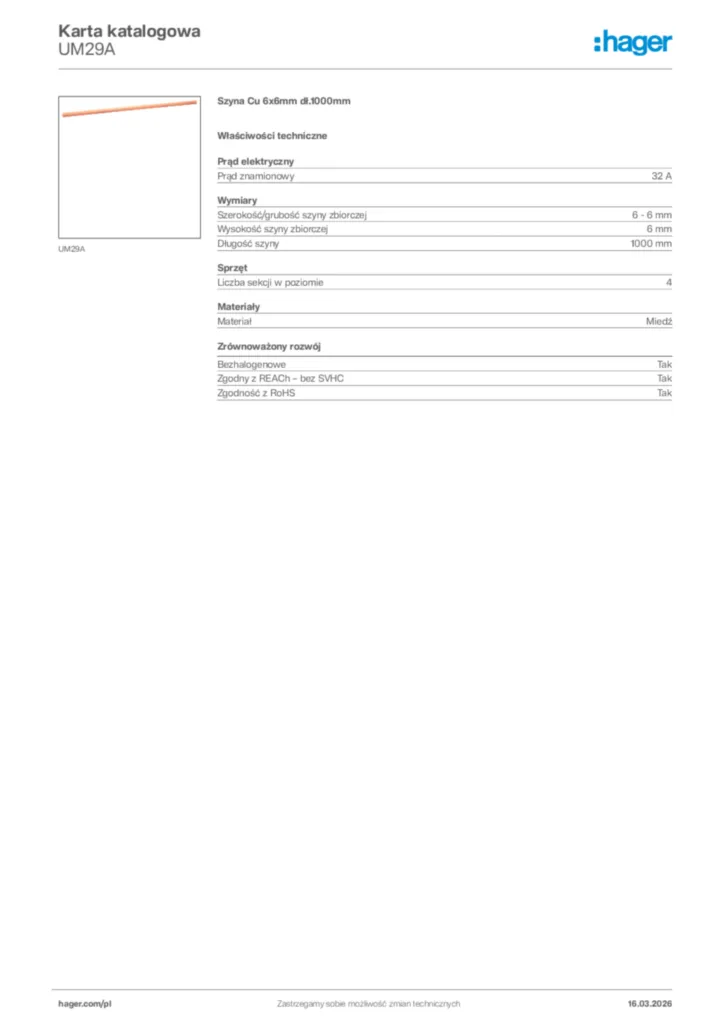 Zdjęcie Hager Karta katalogowa UM29A | Hager Polska