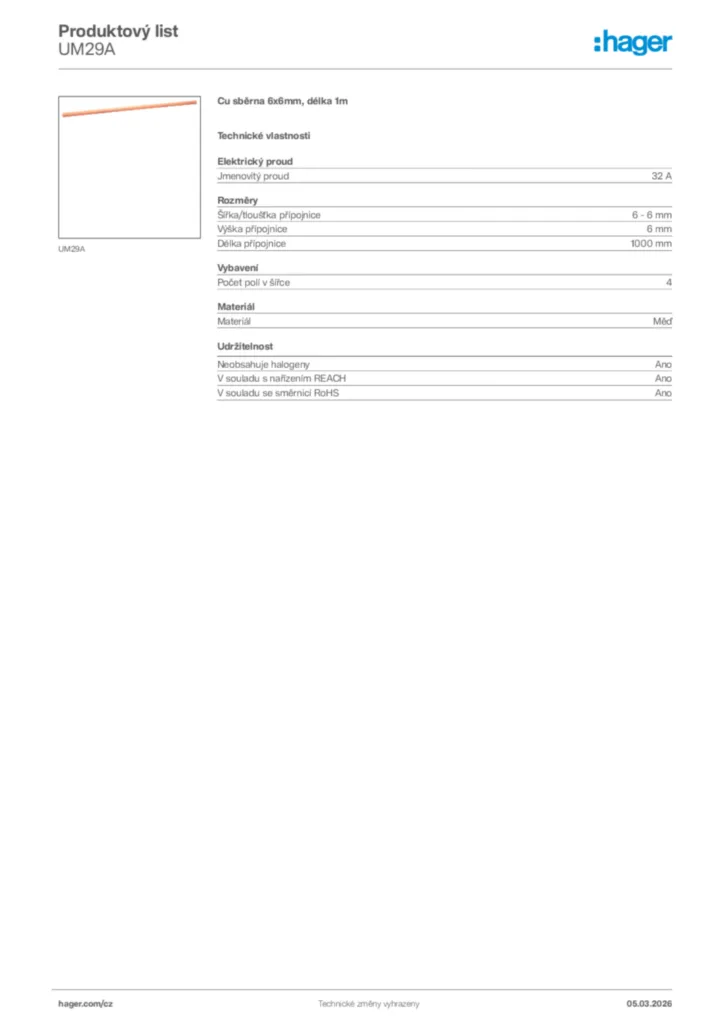Obrázek Hager Product data sheet UM29A | Hager
