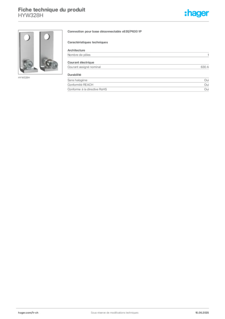 Image Hager Fiche technique du produit HYW328H | Hager Suisse