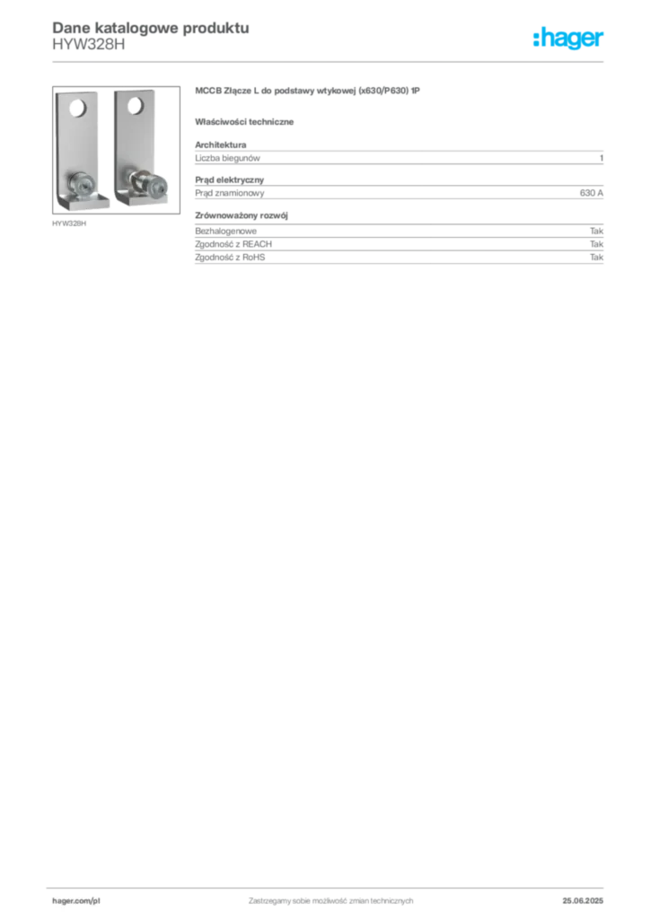 Zdjęcie Hager Karta katalogowa HYW328H | Hager Polska