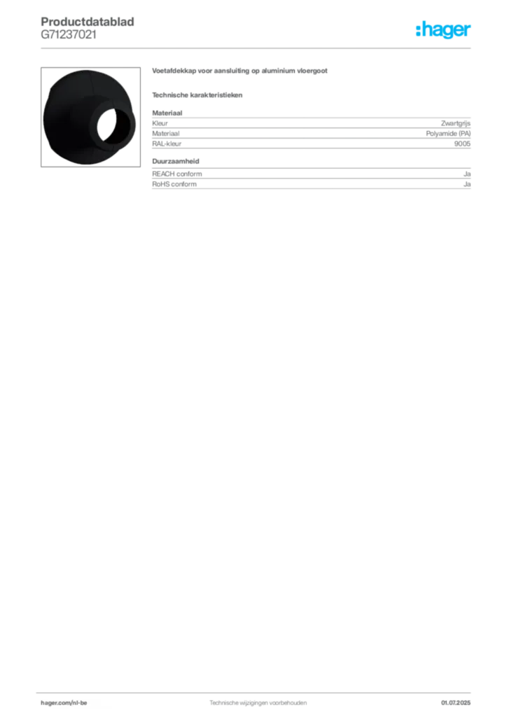 Afbeelding Hager Productdatablad G71237021 | Hager Belgium