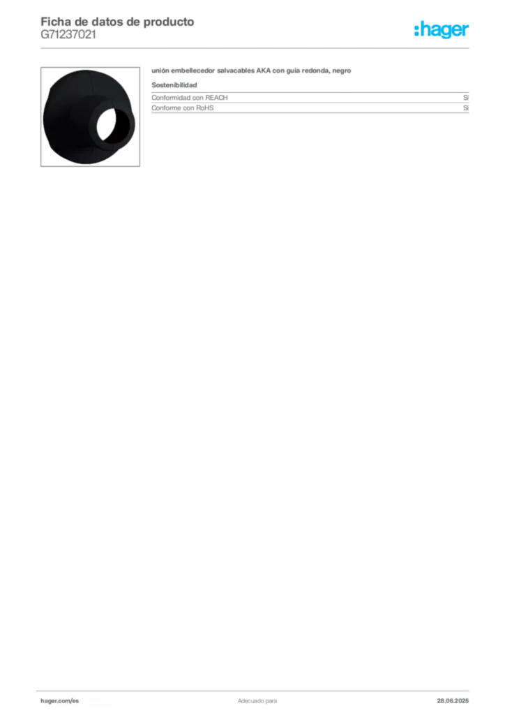 Imagen Hager Ficha de datos de producto G71237021 | Hager España