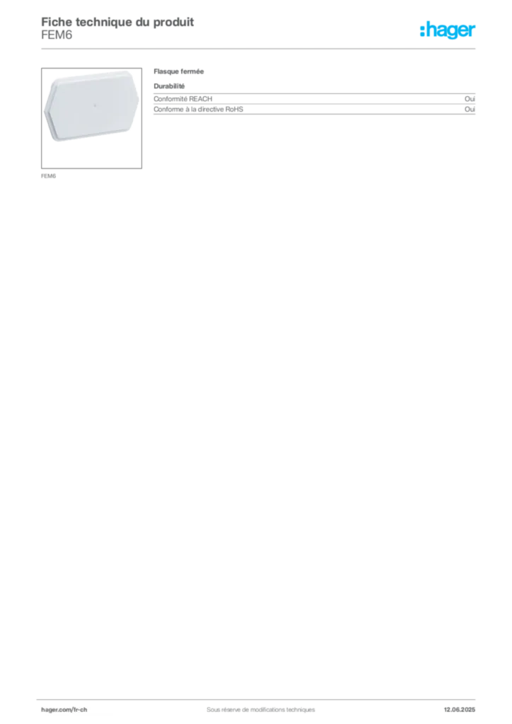 Image Hager Fiche technique du produit FEM6 | Hager Suisse