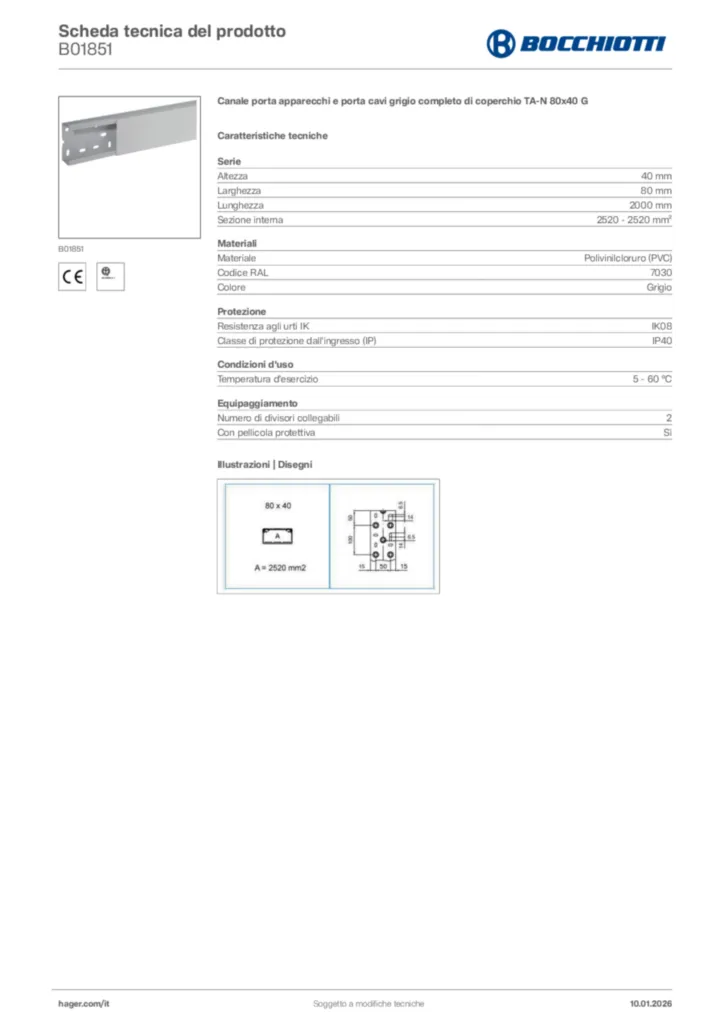 Immagine Bocchiotti Scheda tecnica del prodotto B01851 | Hager Italia