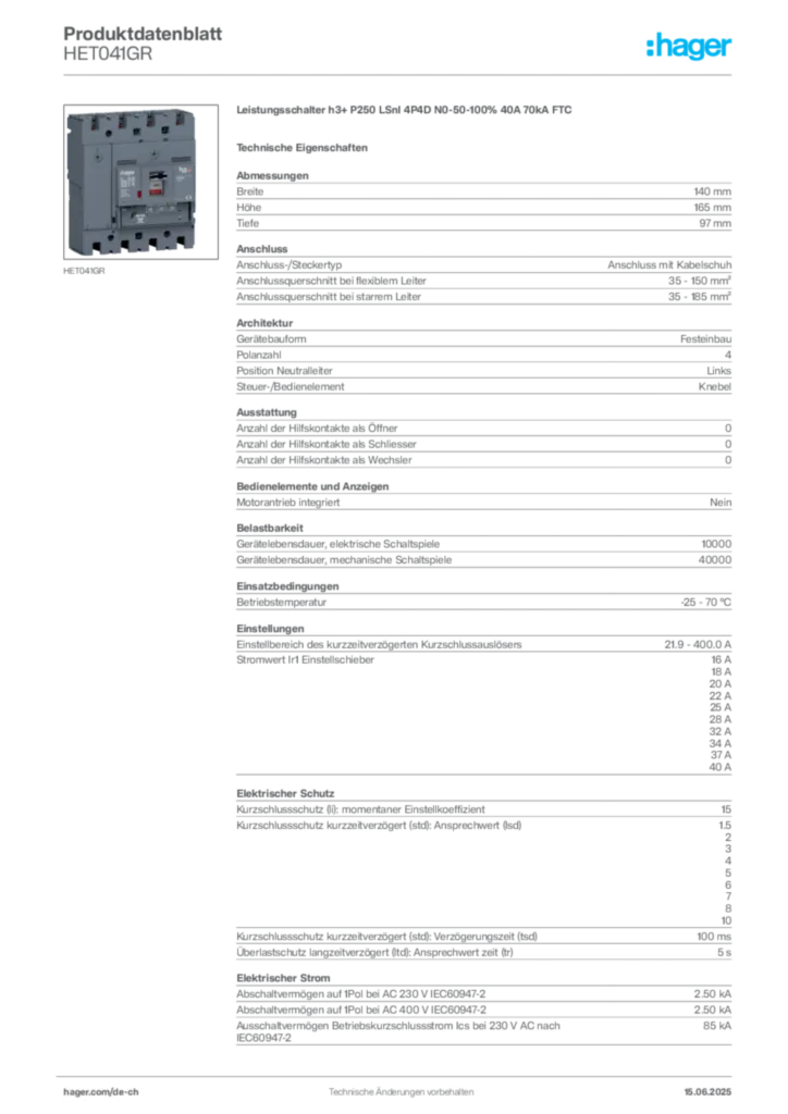 Bild Hager Produktdatenblatt HET041GR | Hager Schweiz