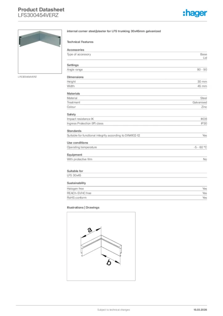 Image Hager Product data sheet LFS300454VERZ  | Hager Africa