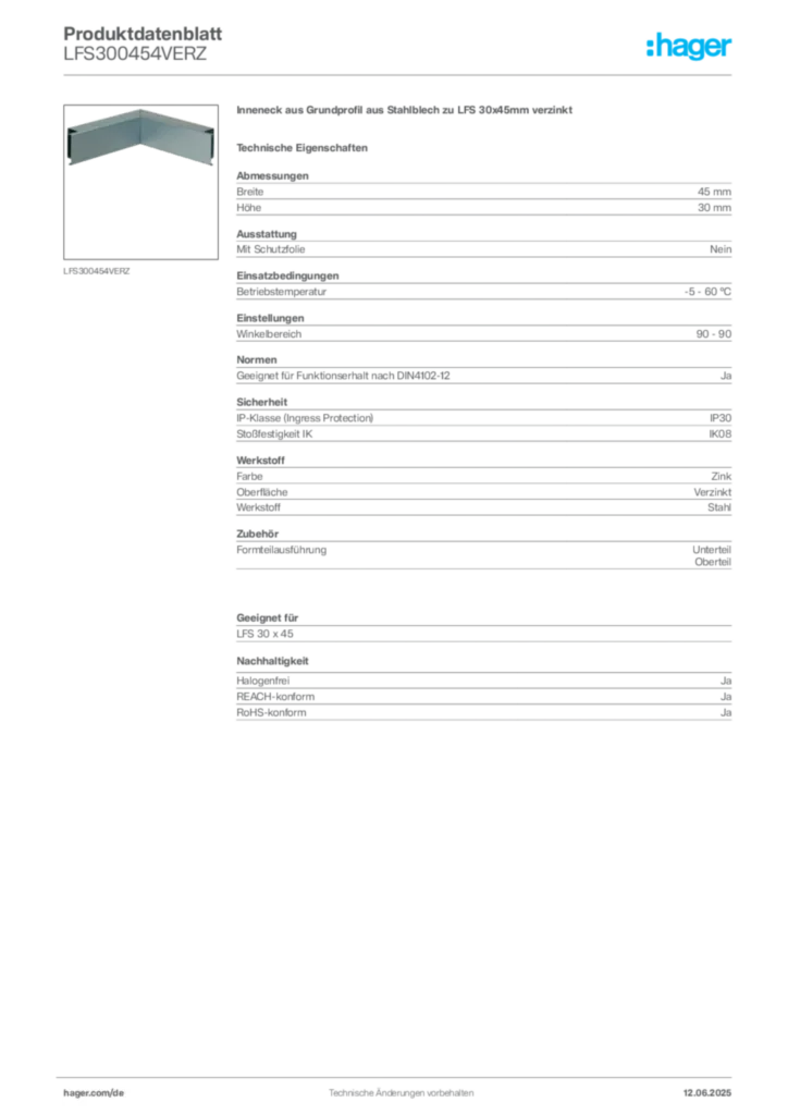 Bild Hager Produktdatenblatt LFS300454VERZ | Hager Deutschland