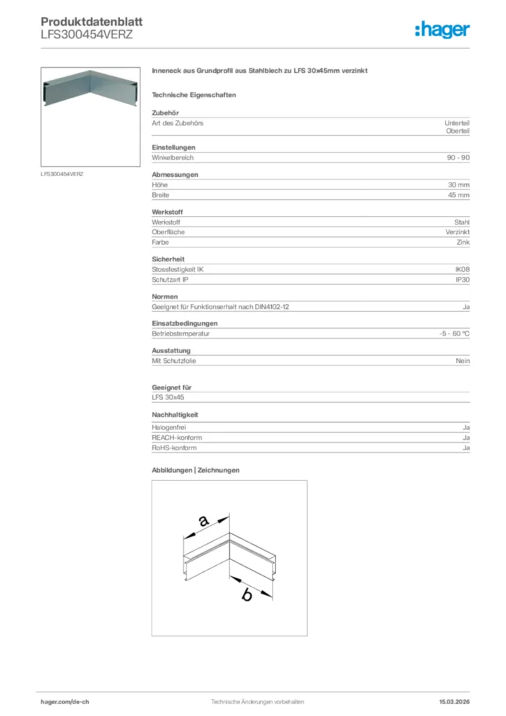 Bild Hager Produktdatenblatt LFS300454VERZ | Hager Schweiz