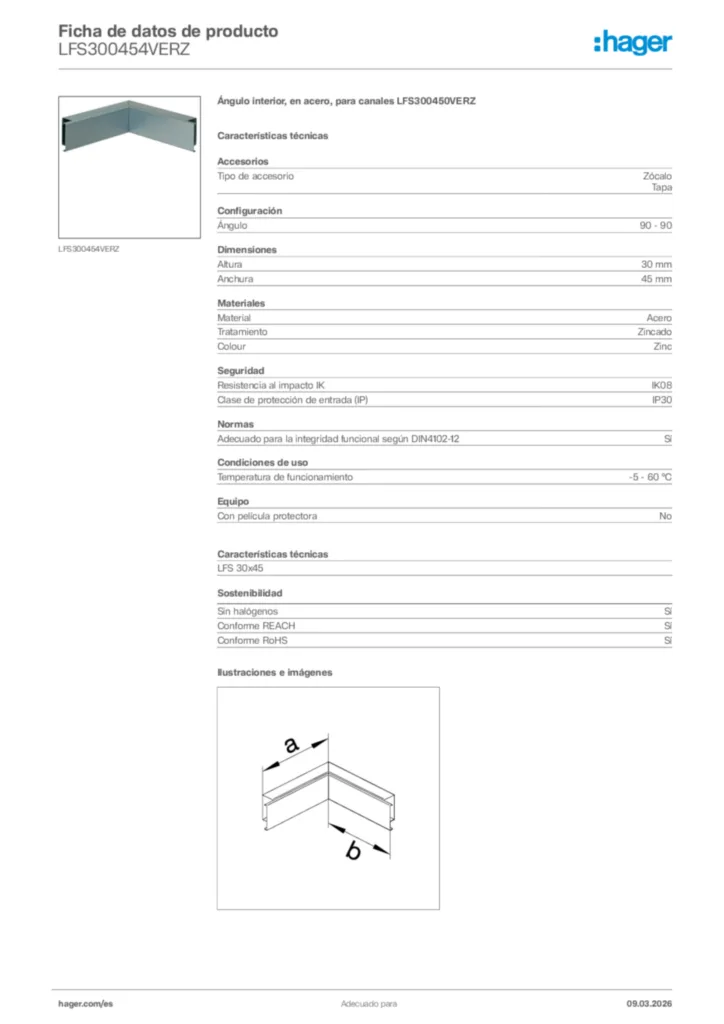 Imagen Hager Ficha de datos de producto LFS300454VERZ | Hager España