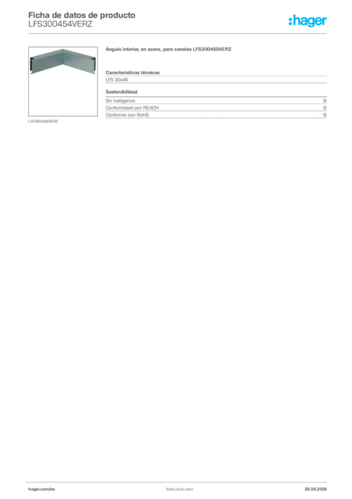 Imagen Hager Ficha de datos de producto LFS300454VERZ | Hager España