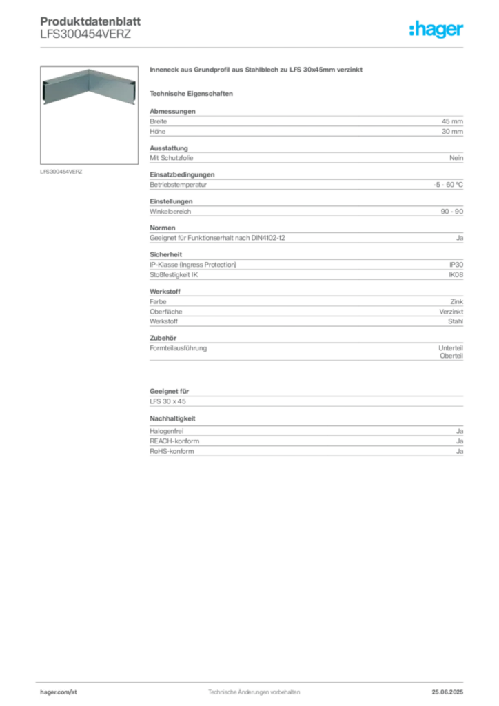 Bild Hager Produktdatenblatt LFS300454VERZ | Hager Deutschland