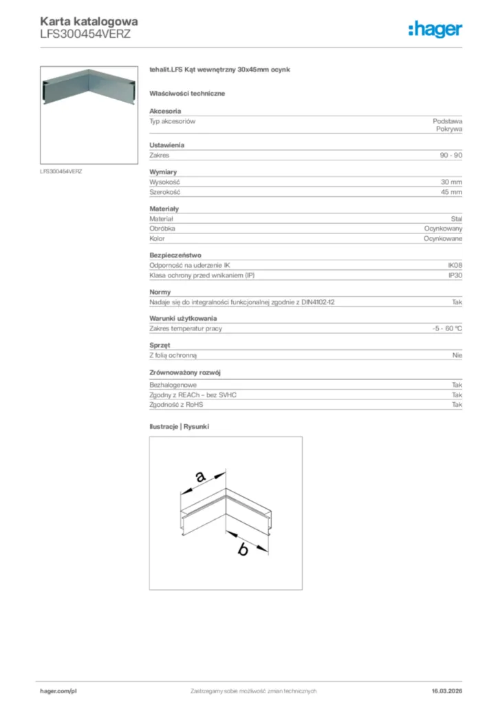 Zdjęcie Hager Karta katalogowa LFS300454VERZ | Hager Polska