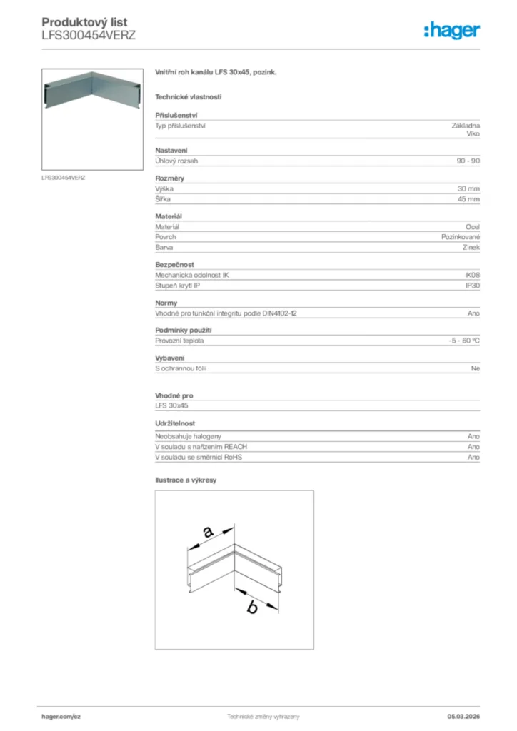 Obrázek Hager Product data sheet LFS300454VERZ | Hager