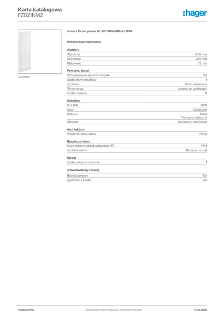 Zdjęcie Hager Karta katalogowa FZ021NM2 | Hager Polska