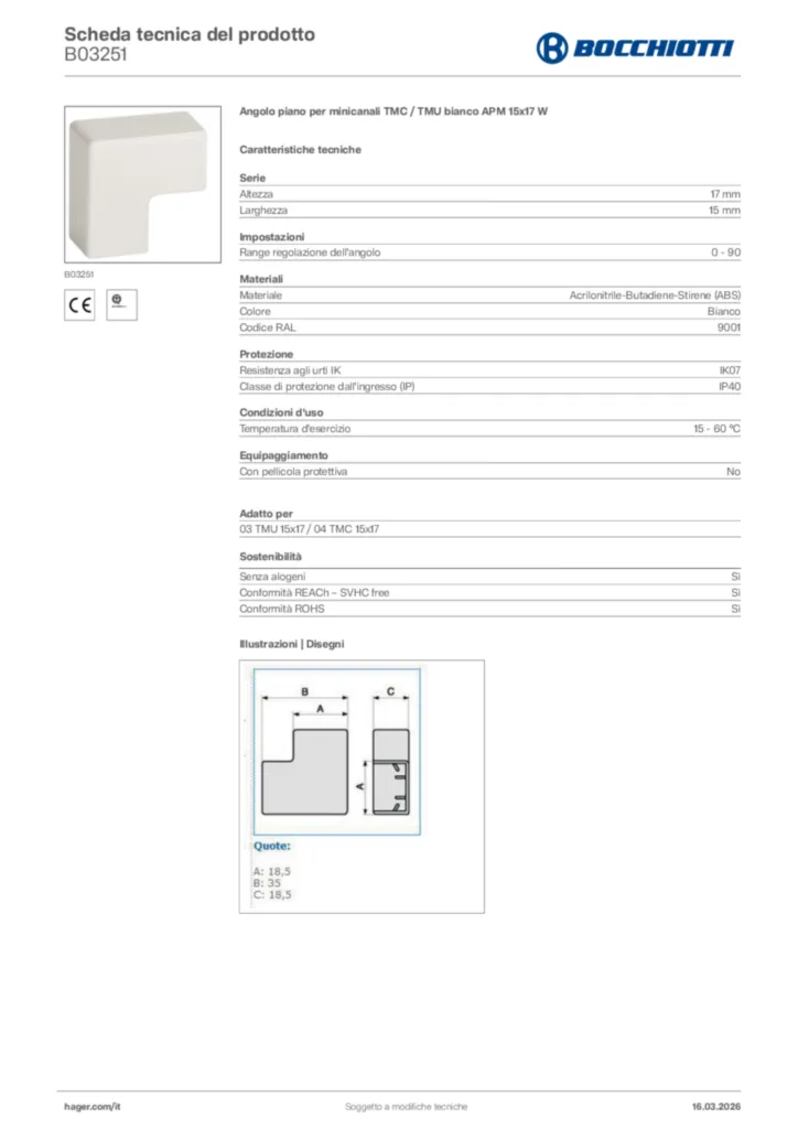 Immagine Bocchiotti Scheda tecnica del prodotto B03251 | Hager Italia