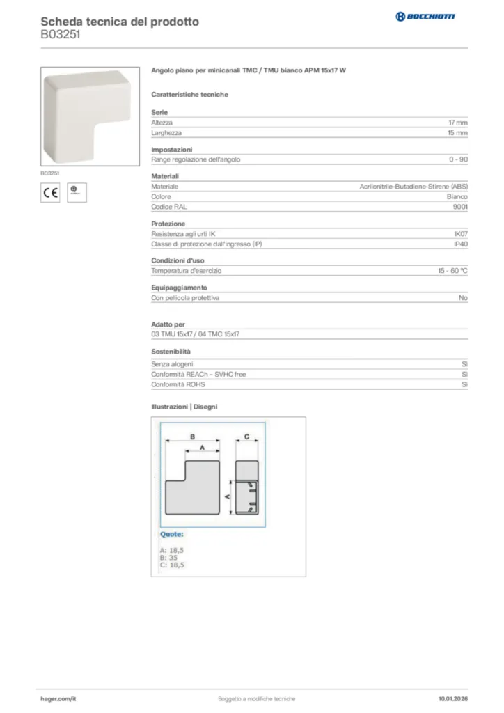 Immagine Bocchiotti Scheda tecnica del prodotto B03251 | Hager Italia