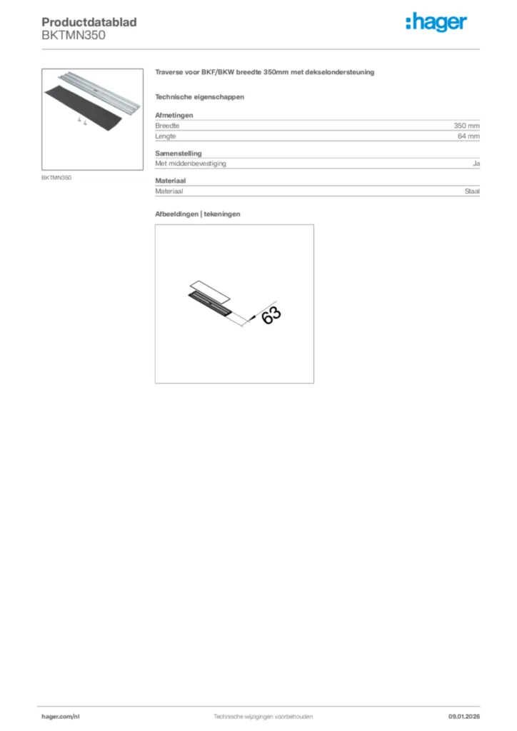 Afbeelding Hager Productdatablad BKTMN350 | Hager Nederland