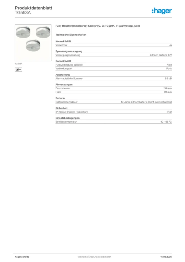 Bild Hager Produktdatenblatt TG553A | Hager Deutschland