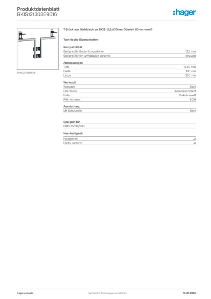 Bild Hager Produktdatenblatt BKIS121308E9016 | Hager Deutschland
