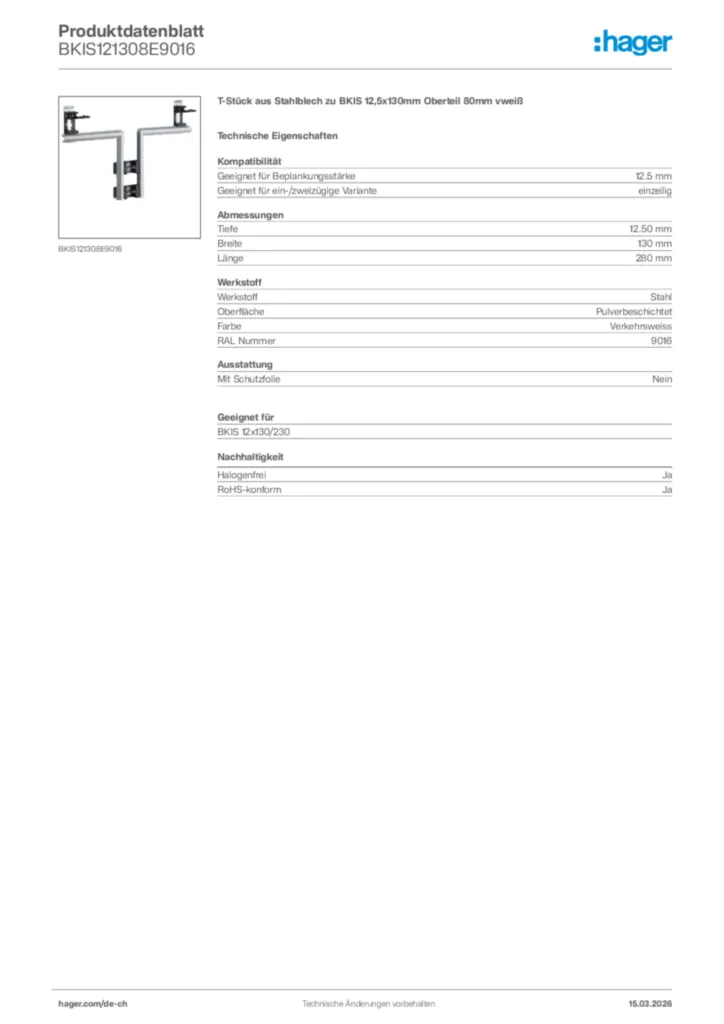 Bild Hager Produktdatenblatt BKIS121308E9016 | Hager Schweiz