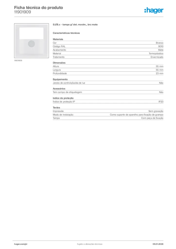 Imagem Hager Ficha técnica do produto 11901909 | Hager Portugal