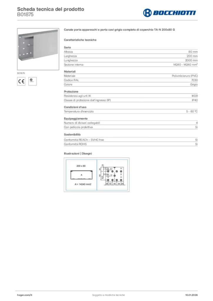 Immagine Bocchiotti Scheda tecnica del prodotto B01875 | Hager Italia