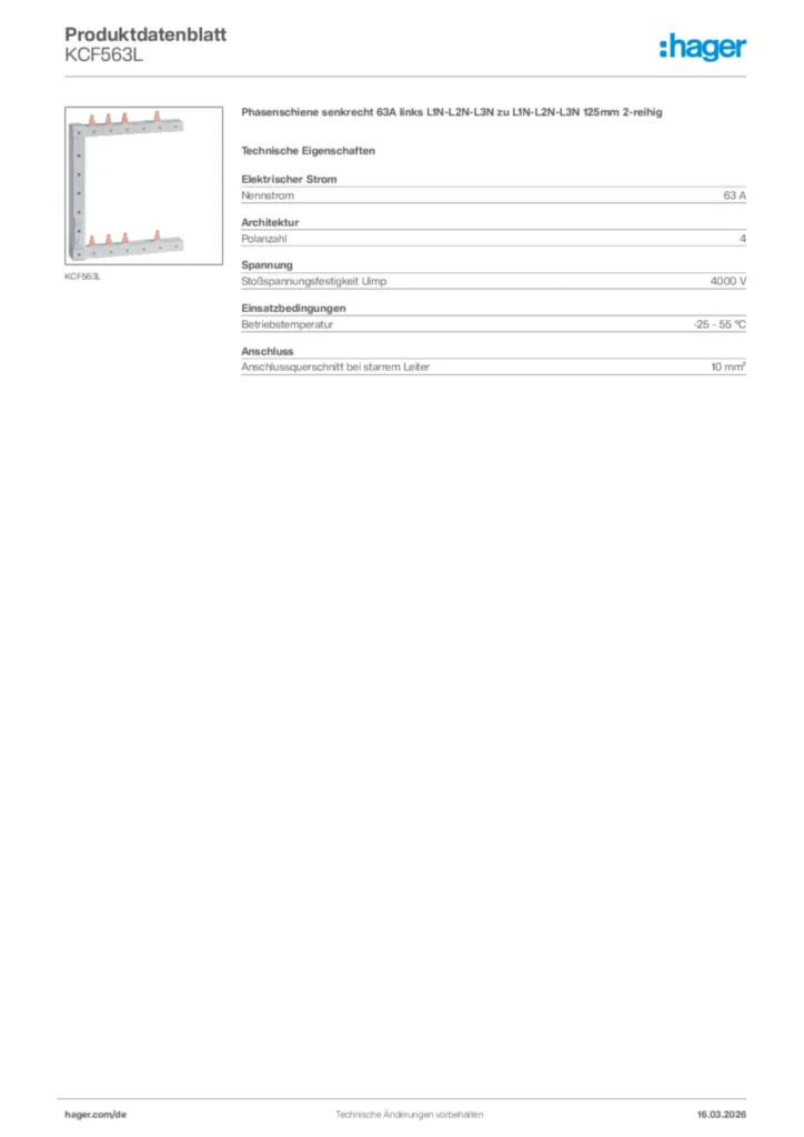 Bild Hager Produktdatenblatt KCF563L | Hager Deutschland