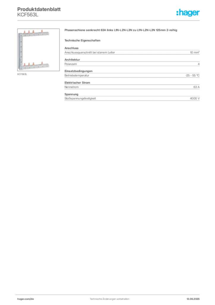Bild Hager Produktdatenblatt KCF563L | Hager Deutschland
