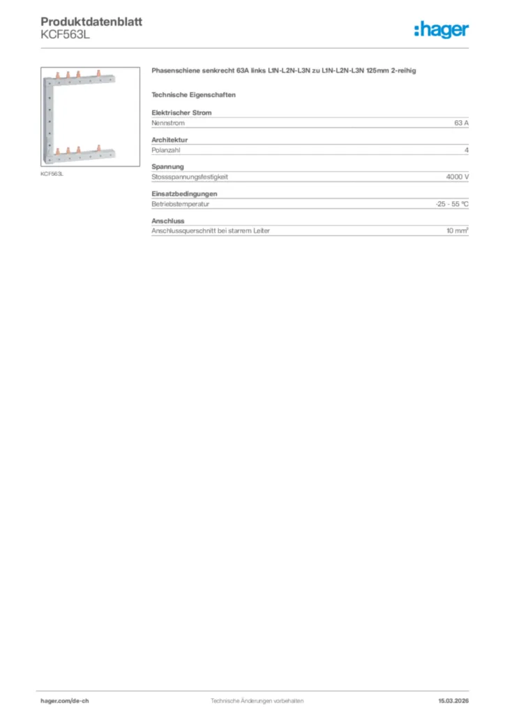 Bild Hager Produktdatenblatt KCF563L | Hager Schweiz