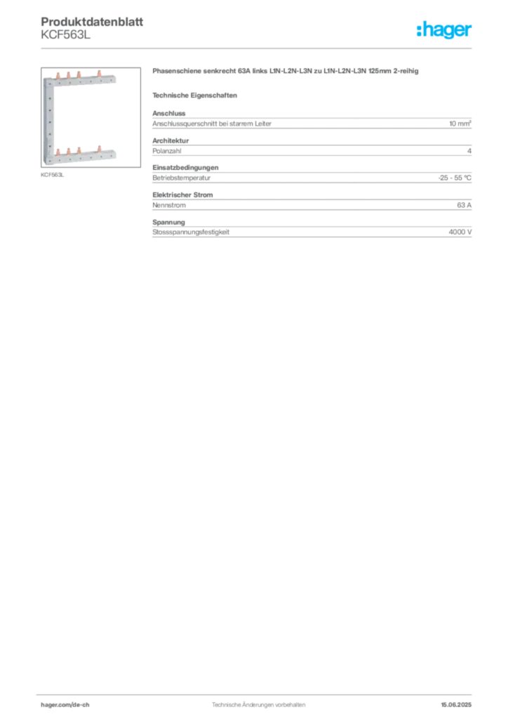 Bild Hager Produktdatenblatt KCF563L | Hager Schweiz