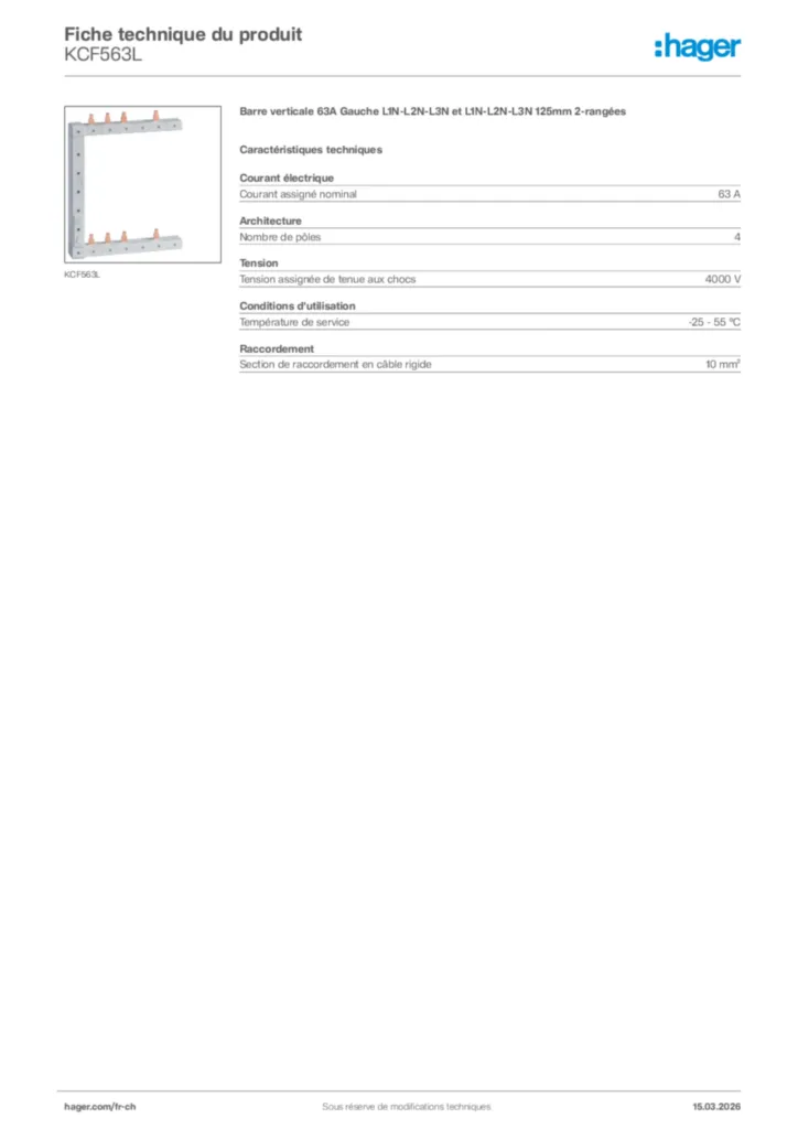 Image Hager Fiche technique du produit KCF563L | Hager Suisse