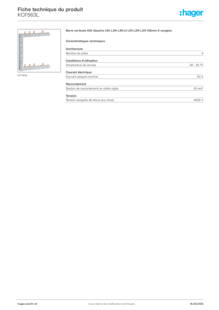 Image Hager Fiche technique du produit KCF563L | Hager Suisse
