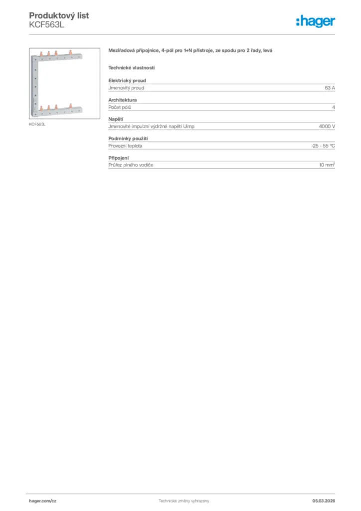 Obrázek Hager Product data sheet KCF563L | Hager