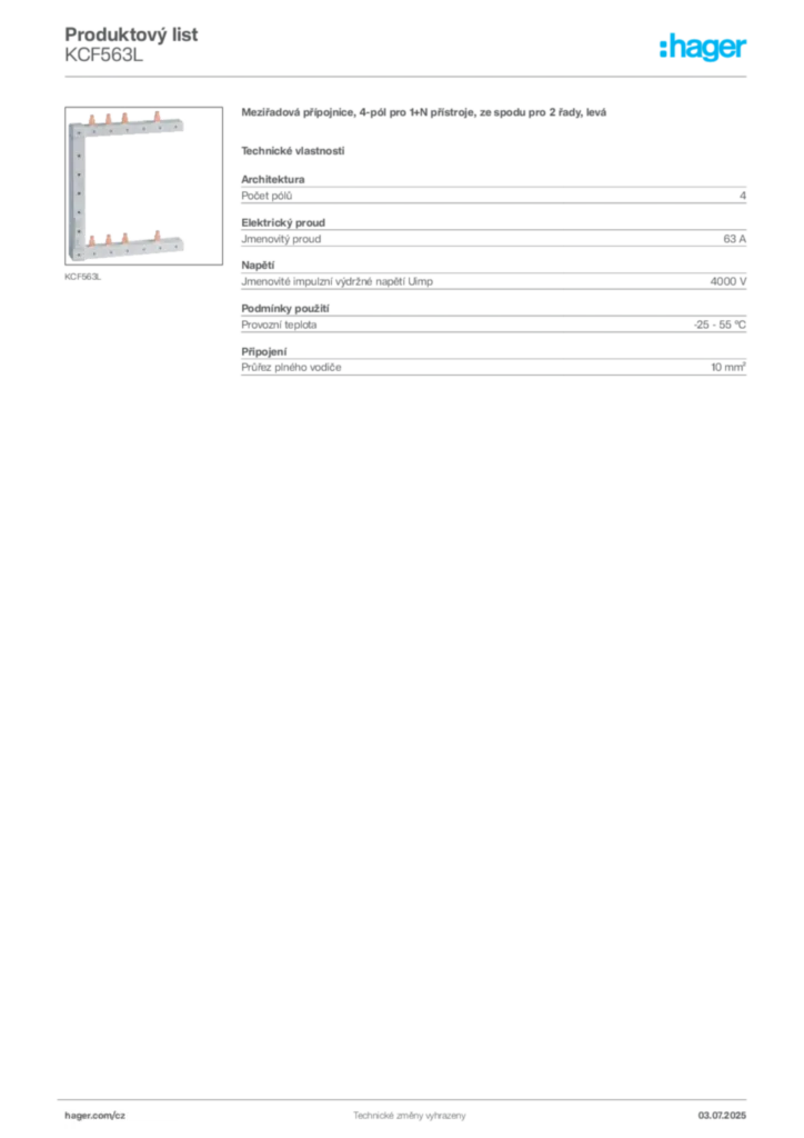 Obrázek Hager Produktový list KCF563L | Hager