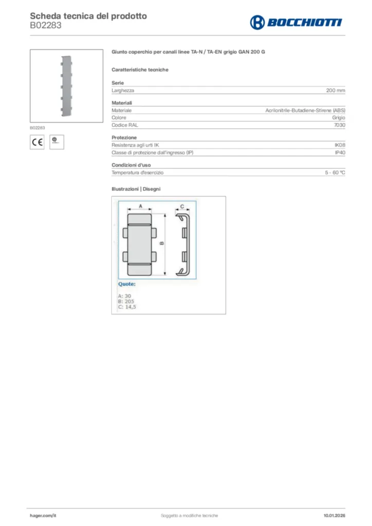 Immagine Bocchiotti Scheda tecnica del prodotto B02283 | Hager Italia