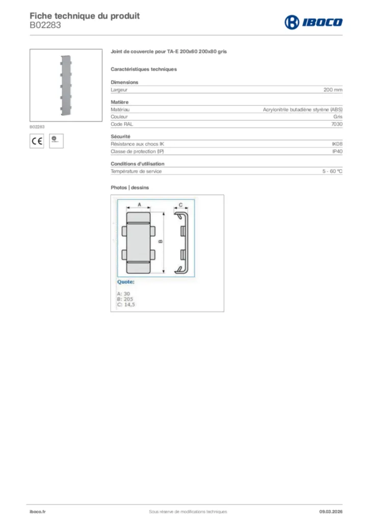 Image Iboco Fiche technique du produit B02283 | Hager France