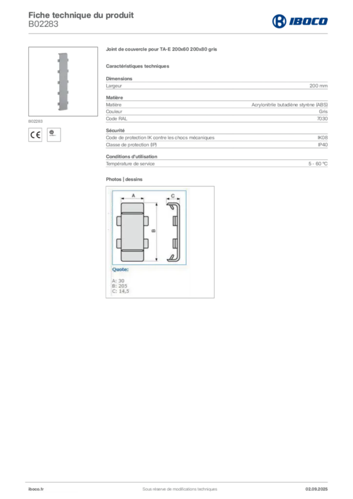 Image Iboco Fiche technique du produit B02283 | Hager France